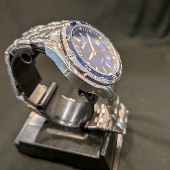 Bulova Men's Quartz Stainless Steel Blue Dial Calendar Watch 43MM 98B297